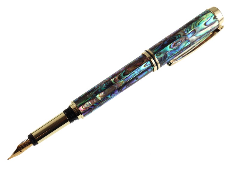 Neuseeland Abalone Muscheln Kugelschreiber, 18k Vergoldet Ozeanischer Ursprung Perlmutt Handarbeit und Serialisiert Feinfederhalter Bild 7