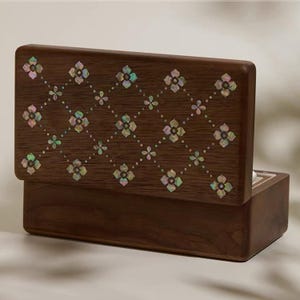 White Luminous Conch Shell Mother of Pearl Inlay Jewelry Box-Handmade Black walnut wood Jewelry Storage, Accepting custom designs