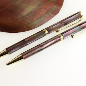 Mother of Pearl Shell Ballpoint Pen, Seashell RollerBall Pen, Natural Handmade Pen, Brown Penguin Shell Pen