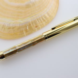 Gold Mother-of-Pearl Handmade Fountain Ball Pen, Shell Ballpoint Pen, Seashell Pen