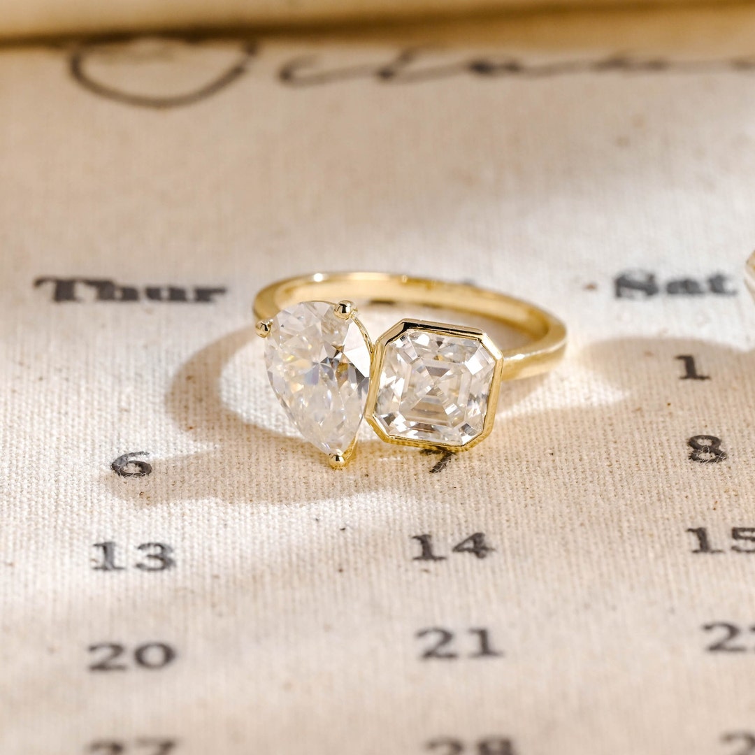 Toi Et Moi Moissanite Engagement Ring - Pear & Marquise Double Stone Ring In 9K/14K/18K Gold