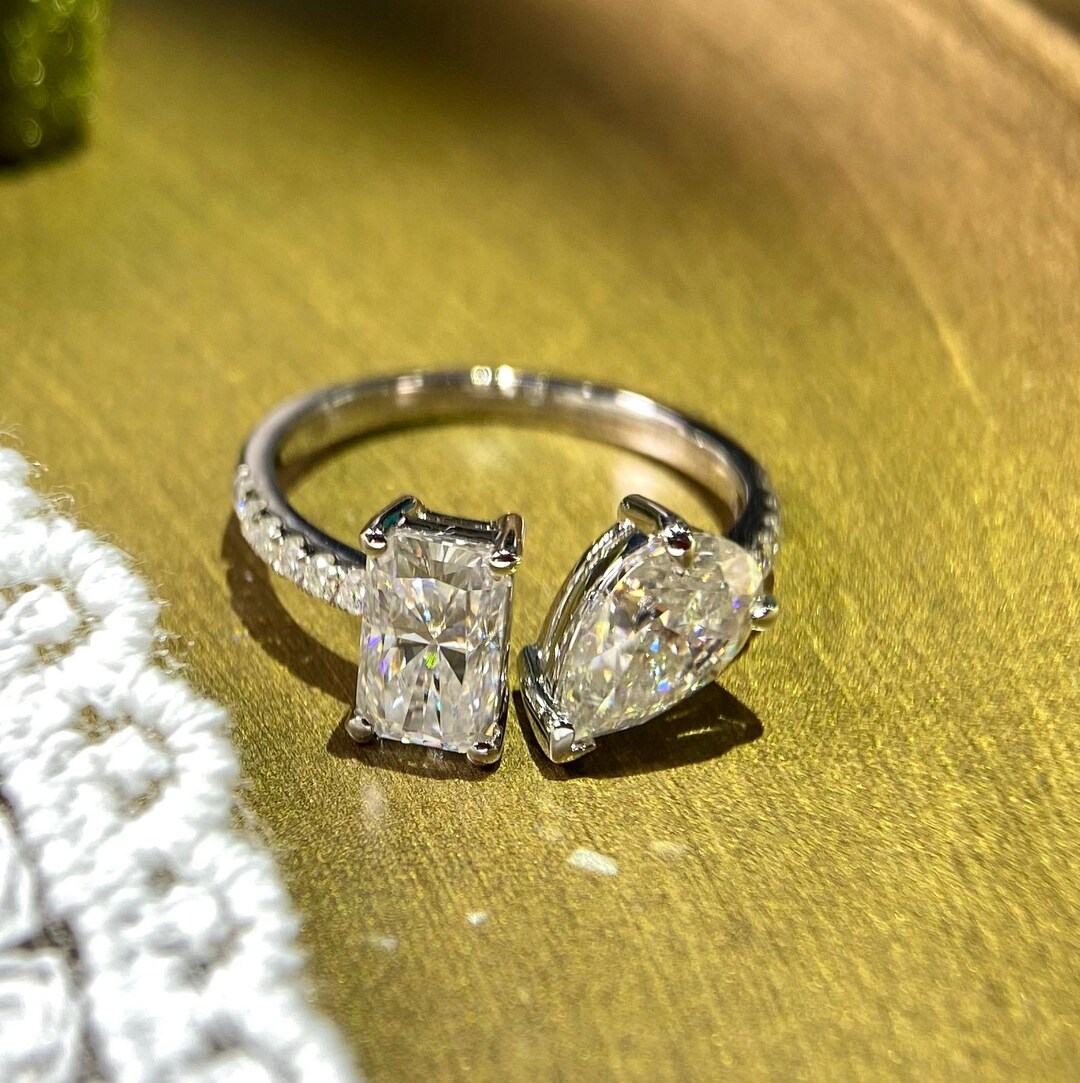 Toi Et Moi Moissanite Engagement Ring - Pear & Marquise Double Stone Ring In 9K/14K/18K Gold