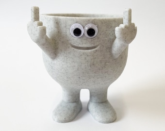 3Dプリントの目玉付き中指プランター：面白いオフィス装飾