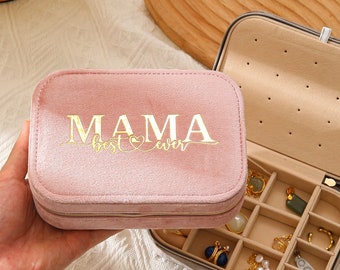 Boîte à bijoux de voyage personnalisée en velours pour la fête des mères, meilleur cadeau de fête des mères MAMA, cadeau d'anniversaire pour grand-mère, amie, cadeau de Noël pour elle