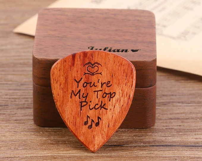 Boyfriend Valentines Gift Guitar Picks with Case, Personalized Guitar Pick Holder, Musicians Plectrum Box, Anniversary Gift Idea