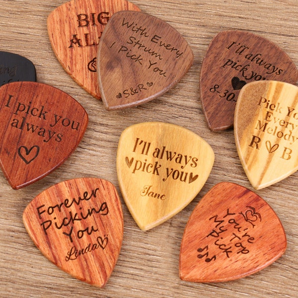 Custom Wood Guitar Picks Valentines day Gift, Personalized Guitar Pick Holder, Musicians Plectrum Box, Boyfriend Anniversary Gift Idea