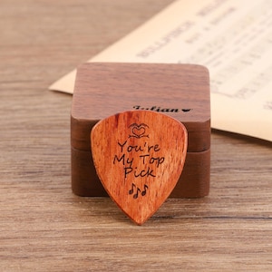 Caja para púas de guitarra de nogal negro, estuche personalizado para púas, grabado personalizado