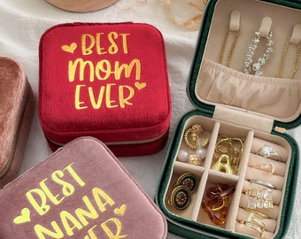 Cadeau de fête des mères pour maman et grand-mère GiGi NaNa • Boîte à bijoux de voyage personnalisée • Cadeau d'anniversaire de maman • Cadeau pour meilleure maman • Étui à bijoux en velours