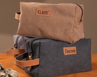 Personalized Leather Toiletry Bag Custom Canvas Dopp Kit Groomsmen Gift Anniversary Gifts For Men Birthday Gift For Dad Boyfriend Husband