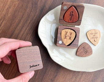 Valentines Day Gift Personalized Wooden Guitar Picks Case, Custom Guitar Pick Holder, Guitar Player Gifts, Boyfriend Husband Birthday Gift