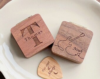 Personalized Engrave Guitar Pick, Valentines Gift For Man, Custom Picks Plectrum Holder, Wooden Pick Box Gift For Boyfriend/Husband