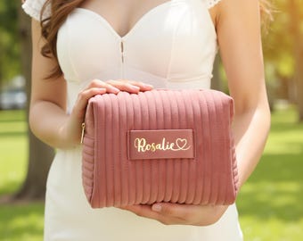 Personalized Velvet Makeup Bag, Bridesmaid Gift