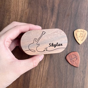 Custom Wood Valentines Gift For Boyfriend, Guitar Picks Box, Personalized Guitar Pick Storage Wood Pick, Valentines Music Gift For Him