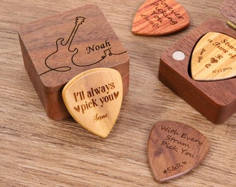 Personalized Black Walnut Guitar Pick Box, Wooden Plectrum Holder