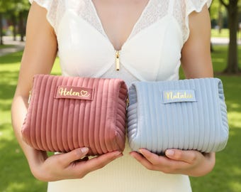 Personalized Velvet Makeup Bag, Monogram Cosmetic Bag, Bridesmaid Gift