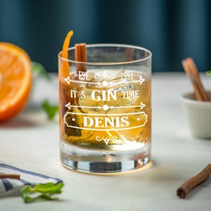 Gin-Glas graviert mit Namen & Datum • personalisierbares Trinkglas • Geschenk für Gin-Fans