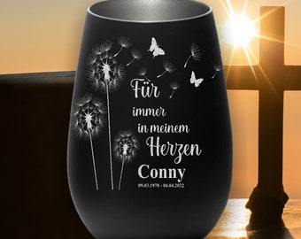 Trauerlicht - Für immer in meinem Herzen Gravur mit Namen und Datum - Gedenklicht Erinnerungslicht Grablicht Trauergeschenk Teelichthalter