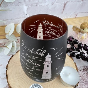 Geschenk für Freunde Freundin Freund Einweihungsgeschenk Partygeschenk mit Leuchtturm und Feundesspruch gute Freunde maritim schwarz/bronze