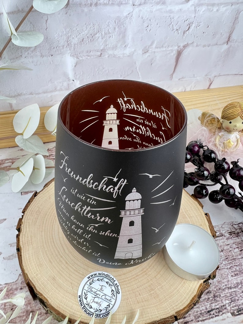 Geschenk für Freunde Freundin Freund Einweihungsgeschenk Partygeschenk mit Leuchtturm und Feundesspruch gute Freunde maritim Bild 7