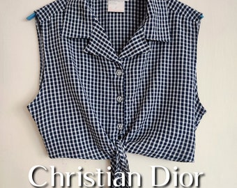 True vintage Christian Dior top, crop top,shirt, checkered pattern blouse the 70s