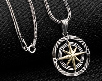 925 Sterling Silver Compass Necklace, Men silver necklace,Women silver necklace,Compass silver pendants, Compass Pendant, Compass North Star