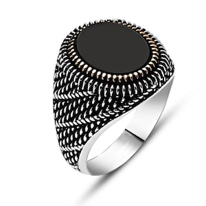 925 Sterling Silber Ring für Männer mit Onyx Stein