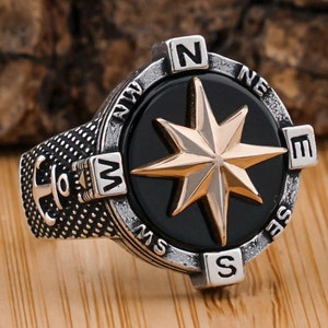 Kompass Design 925 Sterling Silber Herren Ring