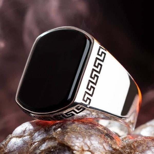 Bague homme Pierre Onyx noir naturel, bague véritable, bague noire, bague en argent Sterling Onyx noir, bague de déclaration homme Onyx noir