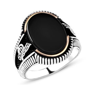 925 Sterling Silber Ring für Männer mit Onyx Stein und Osmanischem Zeichen