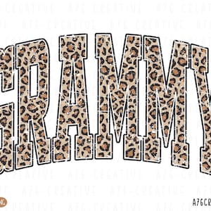 Retro Grammy Leopard Print Design: Distressed SVG & PNG (digital nedladdning)