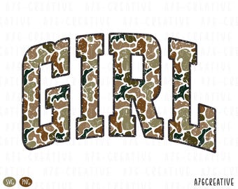 Retro Camo Girl PNG SVG: Camouflage Shirt Design (Digital Download)