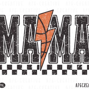 Mama Basketball Lightning Checkered Png svg, Basketball Mama Lightning Bold, Retro karierte Mama Lightning Basketball Sublimation. Png, svg