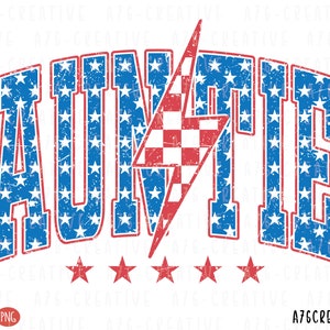 Amerikanische Tante PNG, Amerikanische Tante SVG, 4. Juli Png, 4. Juli, Retro American Auntie Checkered Lightning Sublimation Shirt. Png & svg