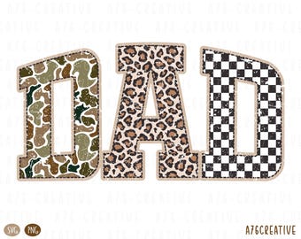 Disegno a sublimazione con stampa a scacchi leopardata mimetica da caccia per papà / Padre retrò PNG SVG (download digitale)