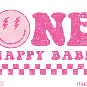 Retro Groovy Happy One Babe Svg Png, Camisa de sublimación de Happy Babe a cuadros Svg, Groovy Babe, Camisa de sublimación vintage Groovy One Happy Babe. Svg y Png