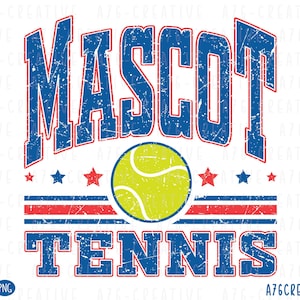 Personalisierte Tennis Maskottchen oder Ihr Team Benutzerdefinierte Arbeit SVG Png, Retro Varsity Tennis Team kundenspezifische Bestellung Sublimation. Svg & Png