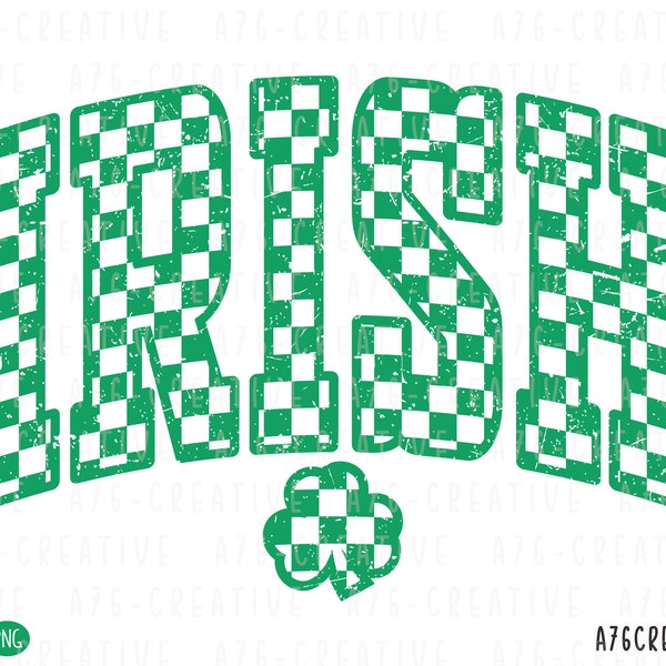 Checkered Irish Clover Png Svg, Retro Irish Png, St Patrick's Day, Clover Png, Vintage Checkered Irish Clover Sublimation Shirt. Svg & Png