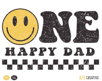 Retro Groovy Happy Dad Design: Checkered Boho PNG SVG (Digital Download)