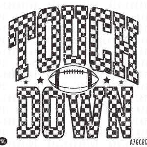Retro kariertes Touch Down Png svg, kariertes Touch Down Shirt, Touch Down karierte Schulsport Fußballsaison Sublimation. Svg & Png
