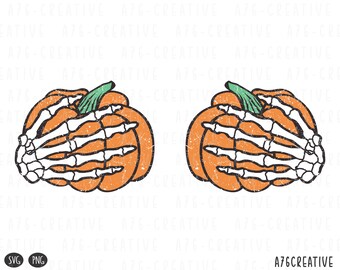 Skeleton Hand Pumpkin PNG SVG, Halloween Graphic (Digital Download)