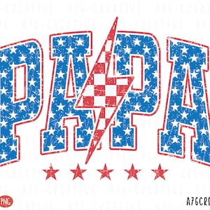 American Papa PNG, American Papa SVG, 4 juli png, 4 juli, retro American Papa Checkered Lightning-sublimatieshirt. Png en svg