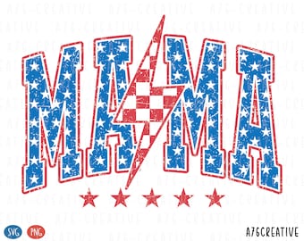 American Mama 4th of July PNG SVG: Retro Checkered Lightning (Digital Download)