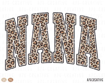 Retro Varsity Nana Leopard Print: SVG & PNG (Digital Download)