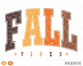 Retro Fall Vibes PNG SVG, Distressed Design (Digital Download)