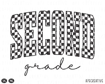 Retro Checkered Second Grade Teacher Design: Back to School (PNG SVG Digital Download