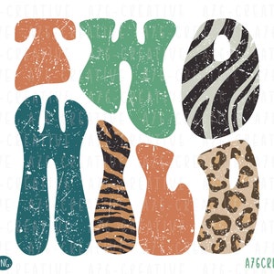 Retro zwei wilde Png, zwei wilde svg, Groovy zwei wilde svg, Geburtstag Png, Safari Png, Weinlese-Tier zwei wilde Geburtstags-Sublimation. Svg, Png
