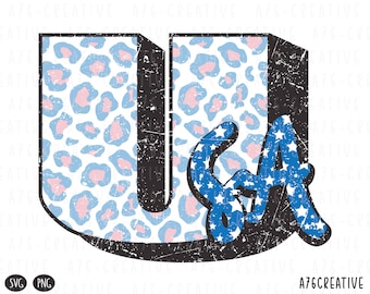USA Star Leopard Print Png, 4th of July Png, USA Svg, Independence Day, Vintage USA Leopard Distressed, Non Distressed Sublimation Svg & Png