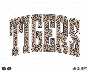 Tigers Leopard Print Design, Varsity Mascot Word Design, Sublimation Shirt, Team Spirit Digital Download PNG SVG