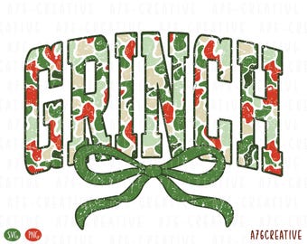 Grinch Camo Coquette Png, Grinch Camouflage, Kerstseizoen, Oude Camo Grinch, Vintage Camo Grinch Kerstsublimatieontwerp. SVG en png