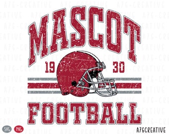 May include: Red and gray distressed graphic design with the text "MASCOT FOOTBALL" and the numbers "19" and "30". A red football helmet with a gray face mask is in the center of the design.